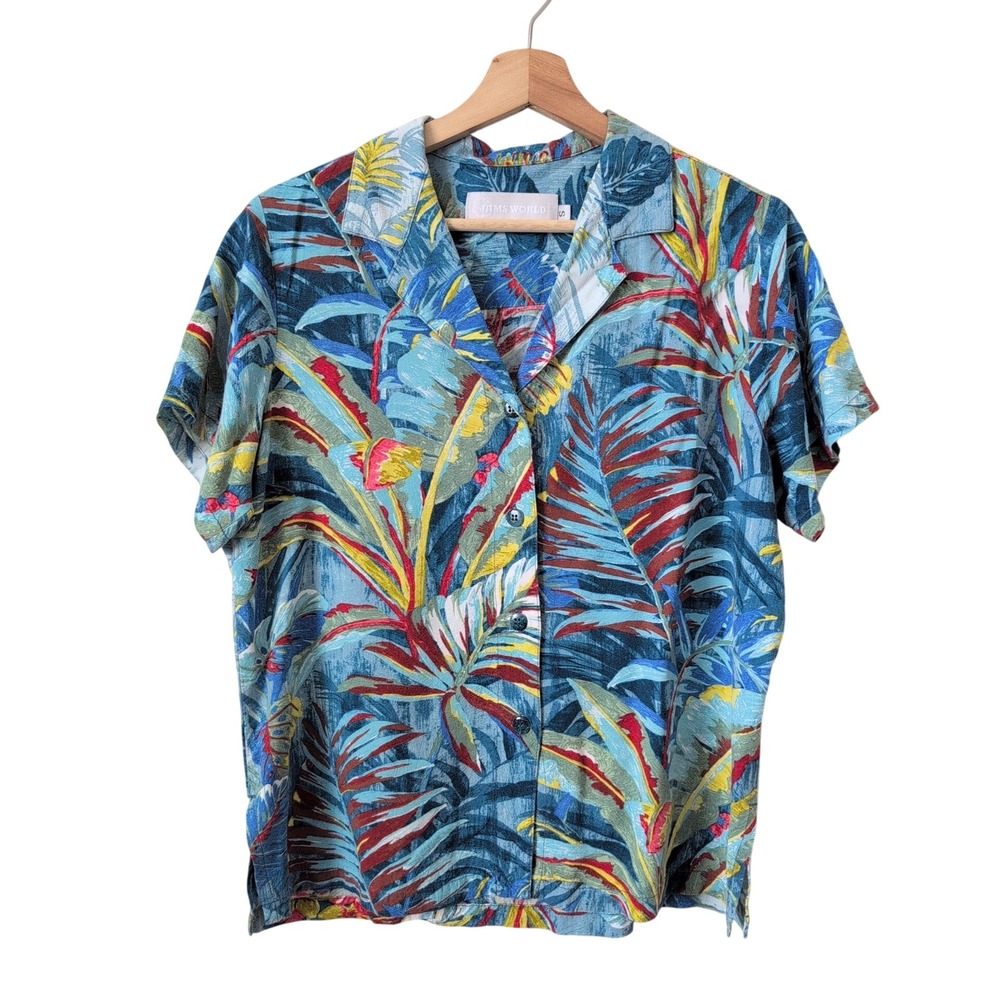Jams World Kamuela Blue Tropical Floral Rayon Button Down Shirt‎ Womens Small
